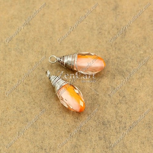 Wire Working Briolette Crystal Beads Pendant, 6x12mm, white and yellow, 1 pcs