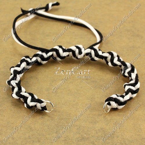 Pave Twist chain, nylon cord, white and black, wide : 7mm, length:14cm