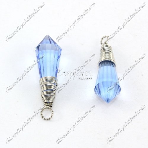 Wire Working Crystal Icicle Drop Pendant, 8x20mm, lt. sapphire, sold by 1 pc