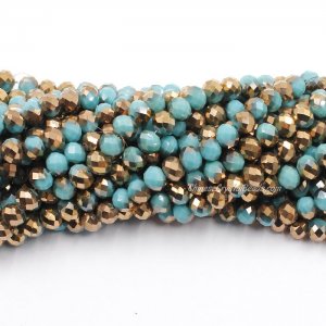 70 pieces 8x10mm Crystal Rondelle Bead,Opaque Turquoise half copper