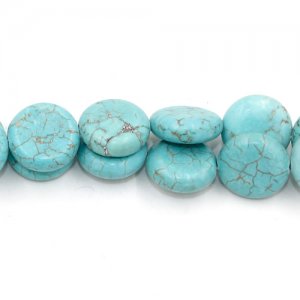 4.5x13.5mm Flat Round Turquoise Gemstone, hole:1mm, 15 inch/strand, 29PCsper strand