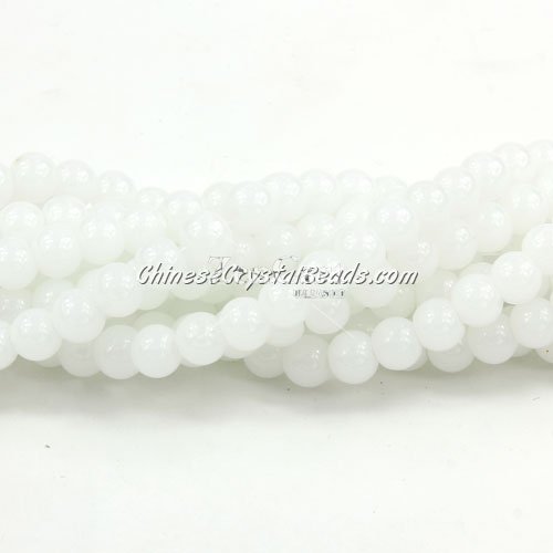 Chinese 6mm Round Glass Beads white jade, hole 1mm, about 54pcs per strand