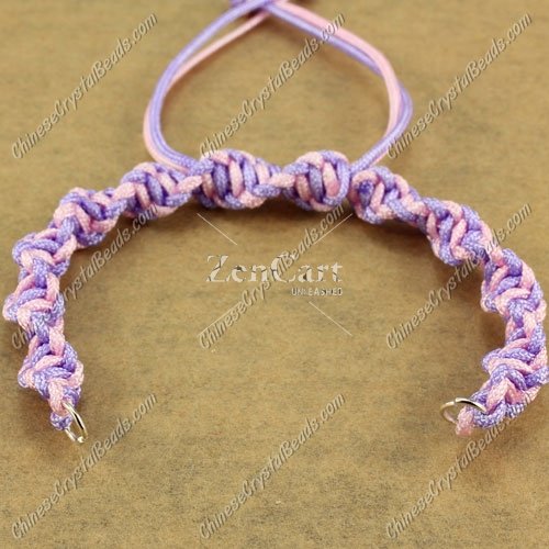Pave Twist chain, nylon cord, pink and lt-violet, wide : 7mm, length:14cm