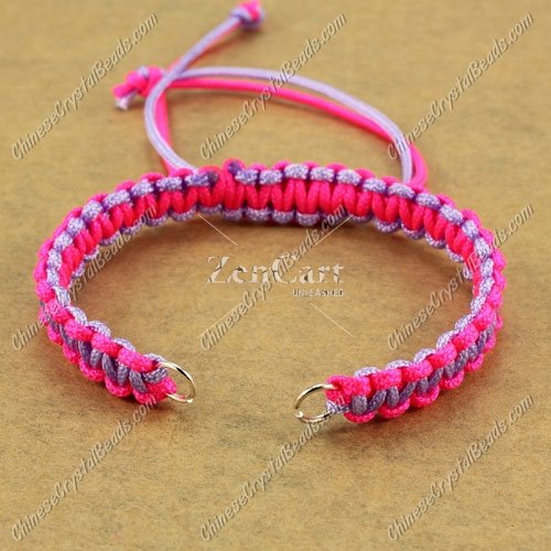 Pave chain, nylon cord, neon fuchsia and lt-violet, wide : 7mm, length:14cm
