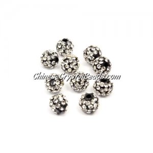 50pcs, 8mm Pave clay dsico beads, hole: 1mm, white and black base