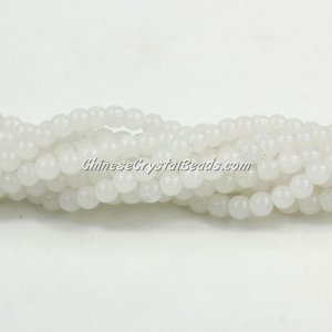 Chinese 4mm Round Glass Beads white jade, hole 1mm, about 80pcs per strand