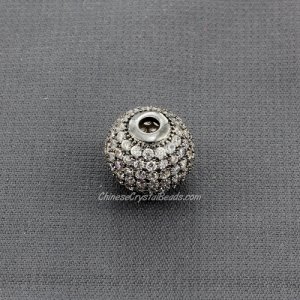 Cubic Zirconia Pave Beads, round, 12mm, hole, 2.5mm, 18k gunmetal plated, 1 pieces
