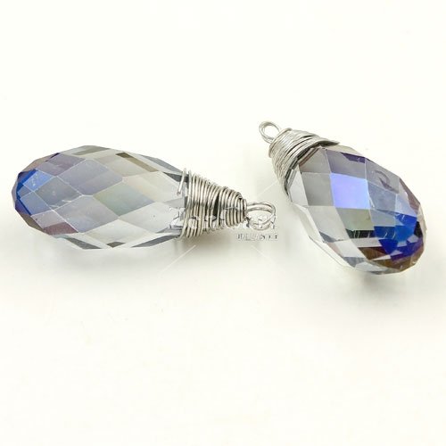 Wire Working Crystal drop Pendant, 10x20mm, blue light, sold by 1 pc