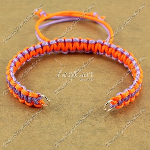 Pave chain, nylon cord, neon orange and lt-violet, wide : 7mm, length:14cm