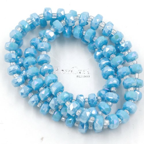 80Pcs 5x8mm angular crystal beads opaque dark aqua AB