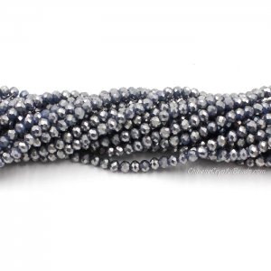 130 beads 3x4mm crystal rondelle beads dark blue silver