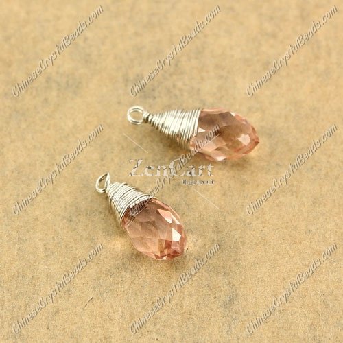 Wire Working Briolette Crystal Beads Pendant, 6x12mm, rosaline, 1 pcs